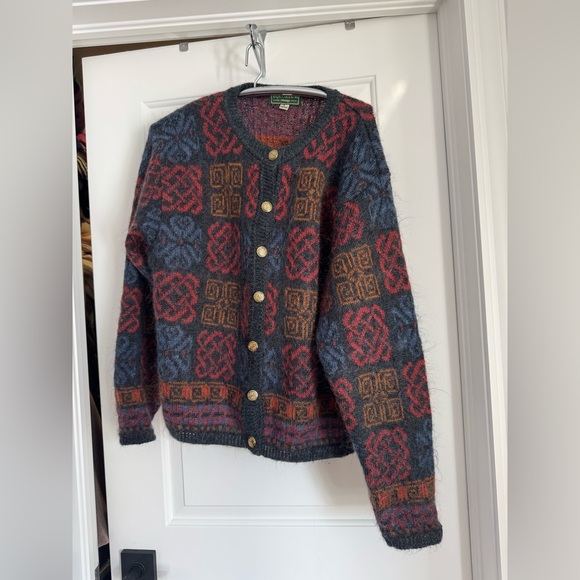 Vintage 90's EQUORIAN HERITAGE Grandad Patterned Mohair Knit Button Cardigan - Picture 3 of 8